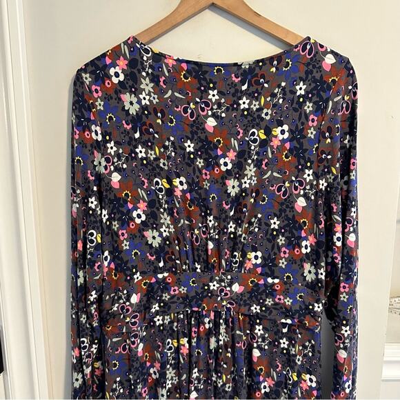 Boden Gray Blue Floral Jersey Long Sleeve MIDI Dress 12 - Picture 6 of 12